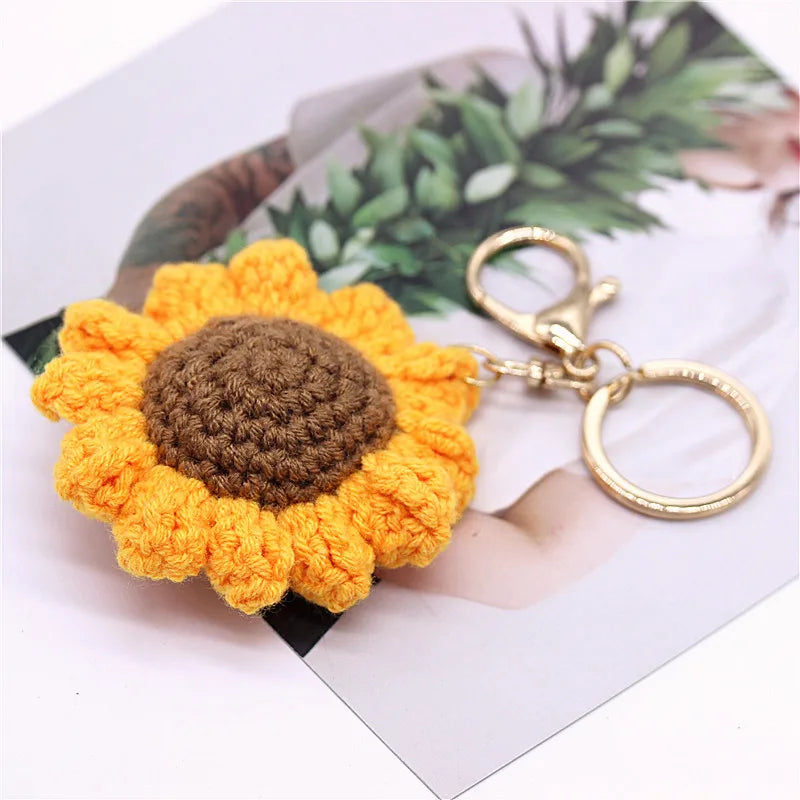 Creative Handmade Knitted Sunflower Keychain
