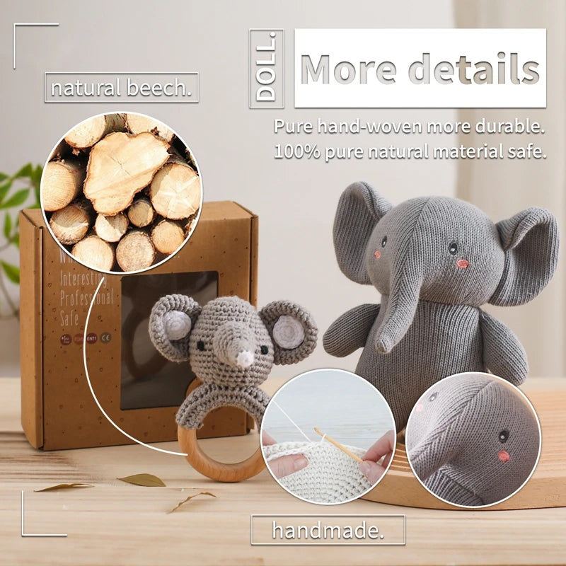 Elephant Stuff Plush Toy Handmade Crochet Wool Doll Baby Rattles