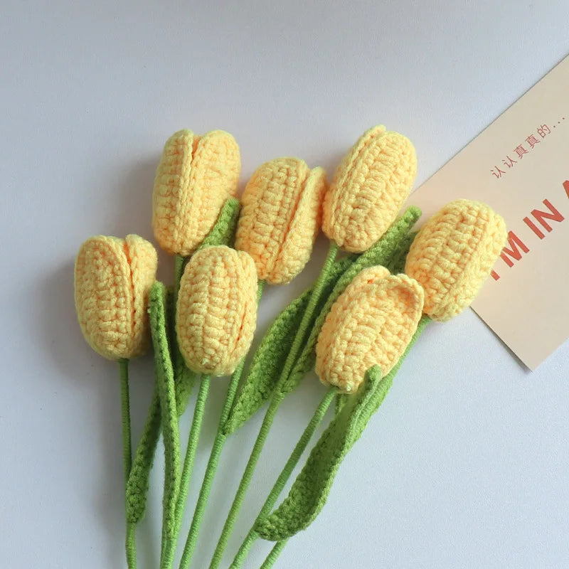 Crochet Tulip Bouquet – Colorful Handcrafted Artificial Flowers