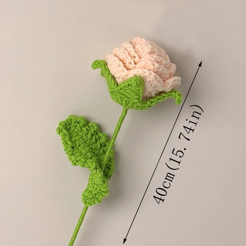 Hand-Knitted Crochet Rose Bouquet – Finished Simulation Flower for Home & Wedding Decor