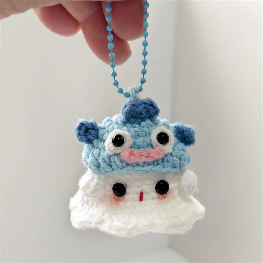 Creative Hand Knitting Ghost Keychain Pendant Halloween Home Decoration Funny Handmade Crochet Ghost Doll Ornament Gifts