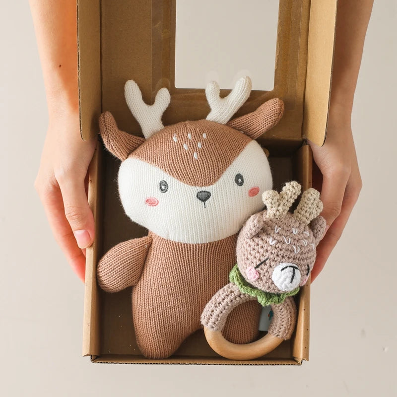 Elephant Stuff Plush Toy Handmade Crochet Wool Doll Baby Rattles