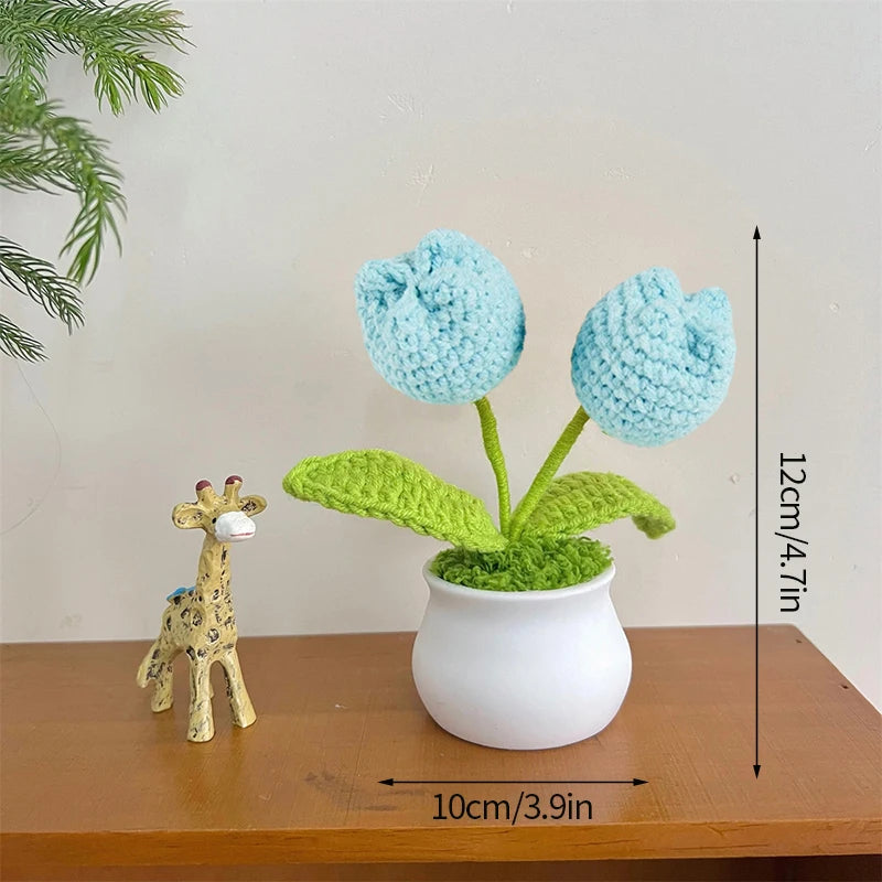 Sunflower & Tulip Crochet Flowers – Handmade Mini Potted Plants for Mother’s Day Gifts & Home Decor
