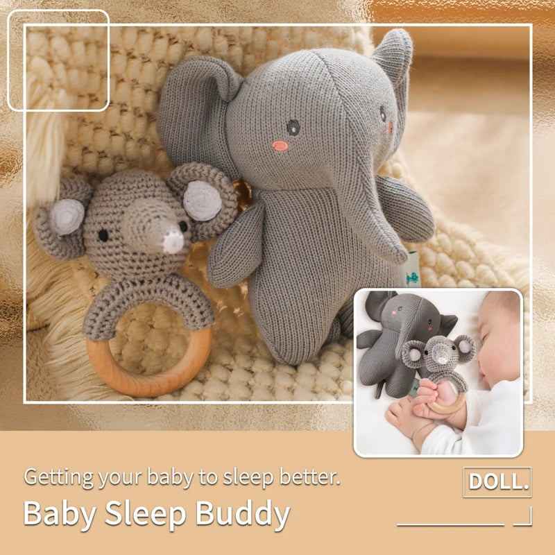 Elephant Stuff Plush Toy Handmade Crochet Wool Doll Baby Rattles