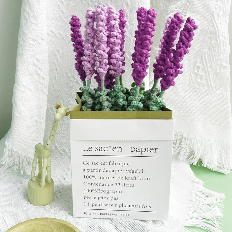 5pcs Handmade Crochet Lavender Bouquet – Purple Fantasy DIY Flower for Home Decor & Anniversary Gifts