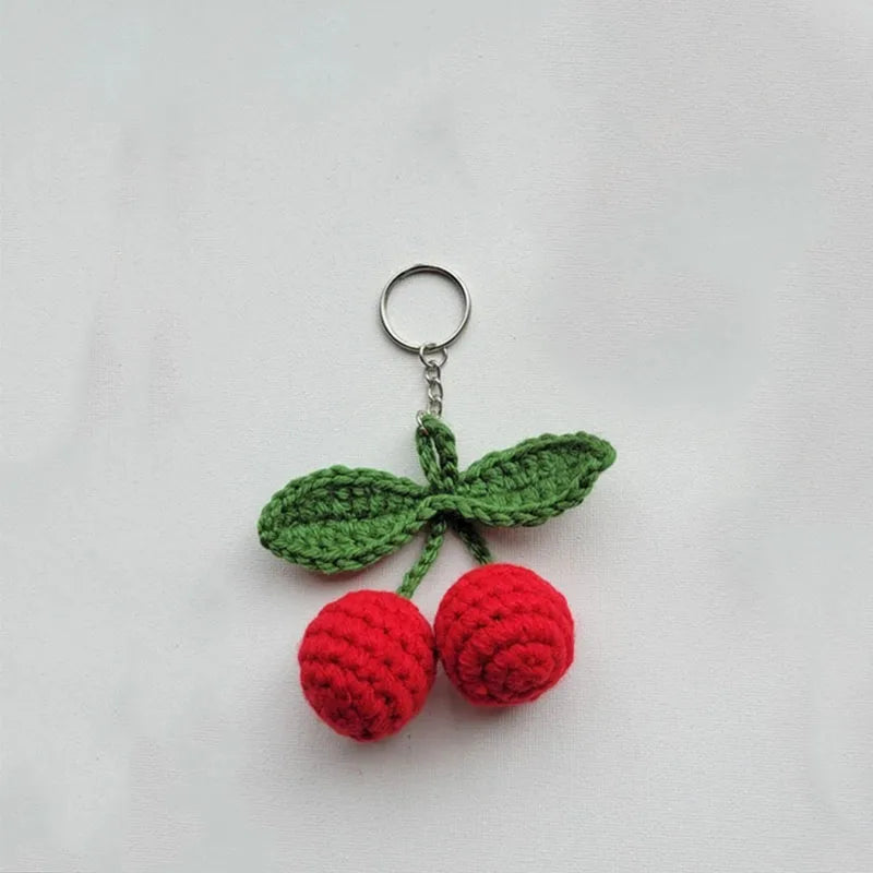 Crochet Cherry Keychain cute Charm & Handmade