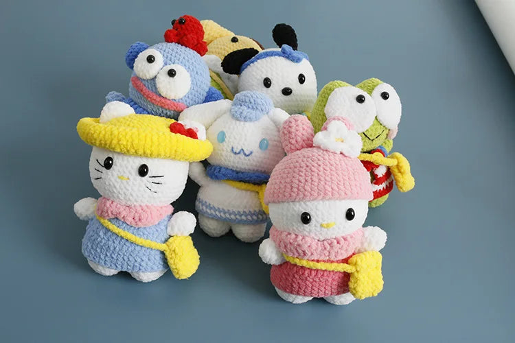 Sanrio Pochacco Hangyodon Hand Knitted Magnetic Doll Keychain kawaii Plush Wool crochet Toys Figure Soft Key Ring Birthday Gifts