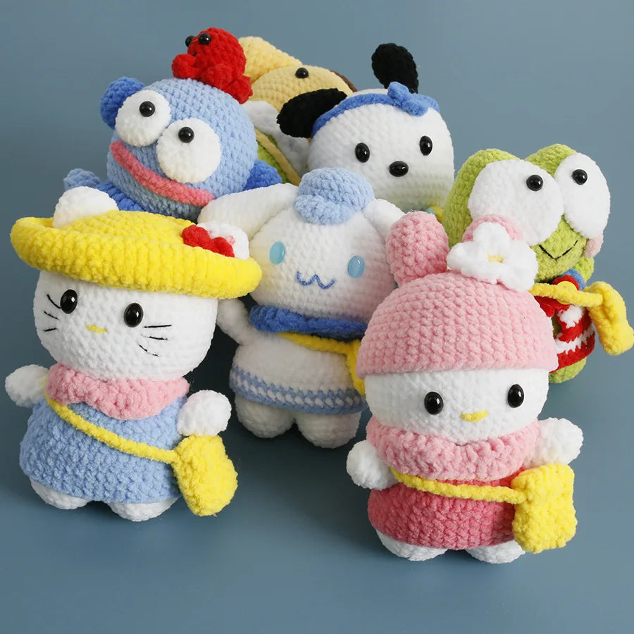 Sanrio Pochacco Hangyodon Hand Knitted Magnetic Doll Keychain kawaii Plush Wool crochet Toys Figure Soft Key Ring Birthday Gifts