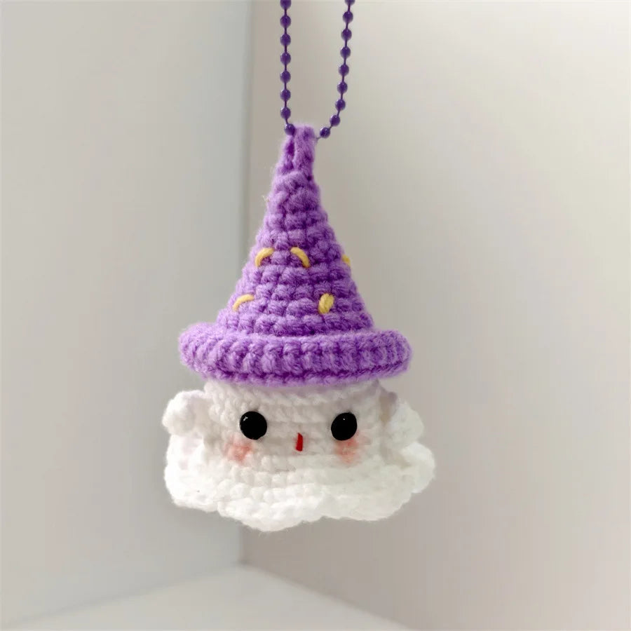 Creative Hand Knitting Ghost Keychain Pendant Halloween Home Decoration Funny Handmade Crochet Ghost Doll Ornament Gifts