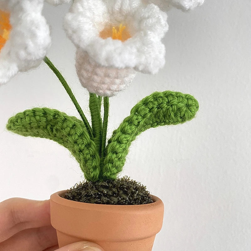Sunflower & Tulip Crochet Flowers – Handmade Mini Potted Plants for Mother’s Day Gifts & Home Decor