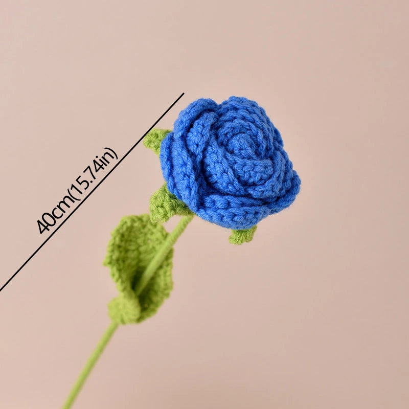 Hand-Knitted Crochet Rose Bouquet – Finished Simulation Flower for Home & Wedding Decor