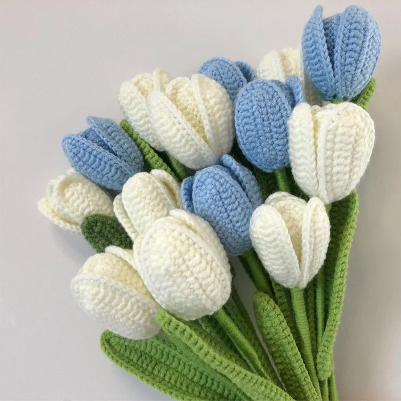 Handmade Crochet Tulip Bouquet – Wool Yarn Knitted Flowers for Home Decor & Mother’s Day Gifts
