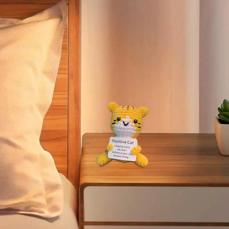 Positive Crochet Cat Emotional Support Stuffed Doll